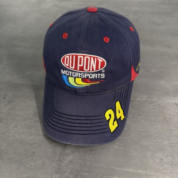 Vintage 90s Jeff Gordon Trucker Hat Navy Rainbow Dupont Hendrick Motorsports
